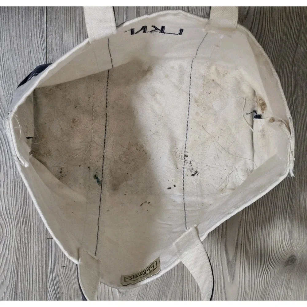 Vtg Sawtooth LL Bean Boat & Tote Bag Navy Blue White Canvas 17